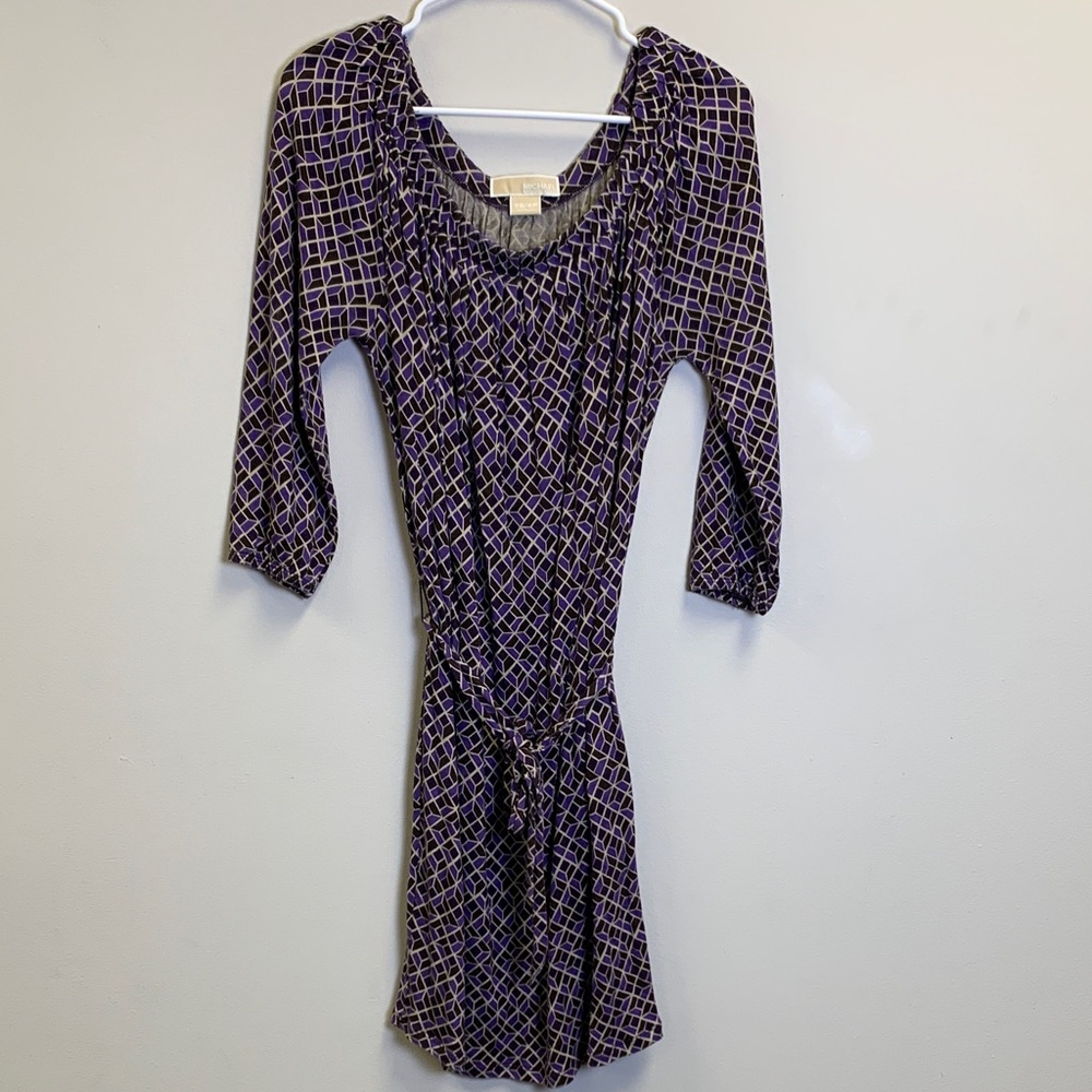 Michael Kors Long Sleeve Dress in Purple and Black